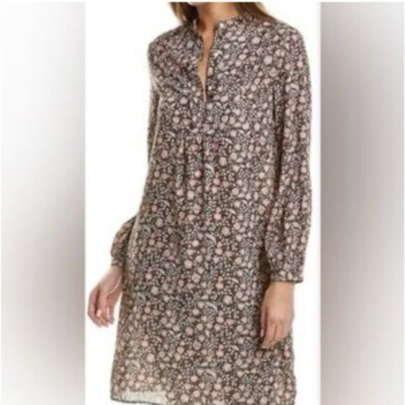 J. McLaughlin Dress Brown Pink M Medium Ditsy Floral Long Sleeve Shift Washable - Picture 1 of 8